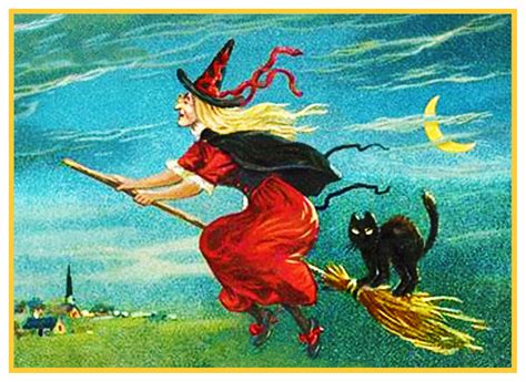 Large flying witch with broom